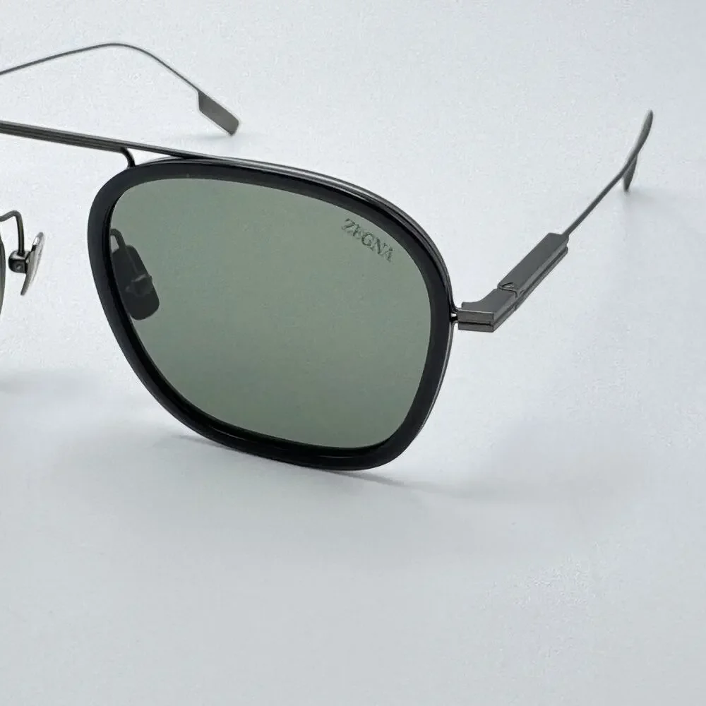 Ermenegildo Zegna Sunglasses EZ0306 20N Gray Square Frame Green Lens 51-20-145mm